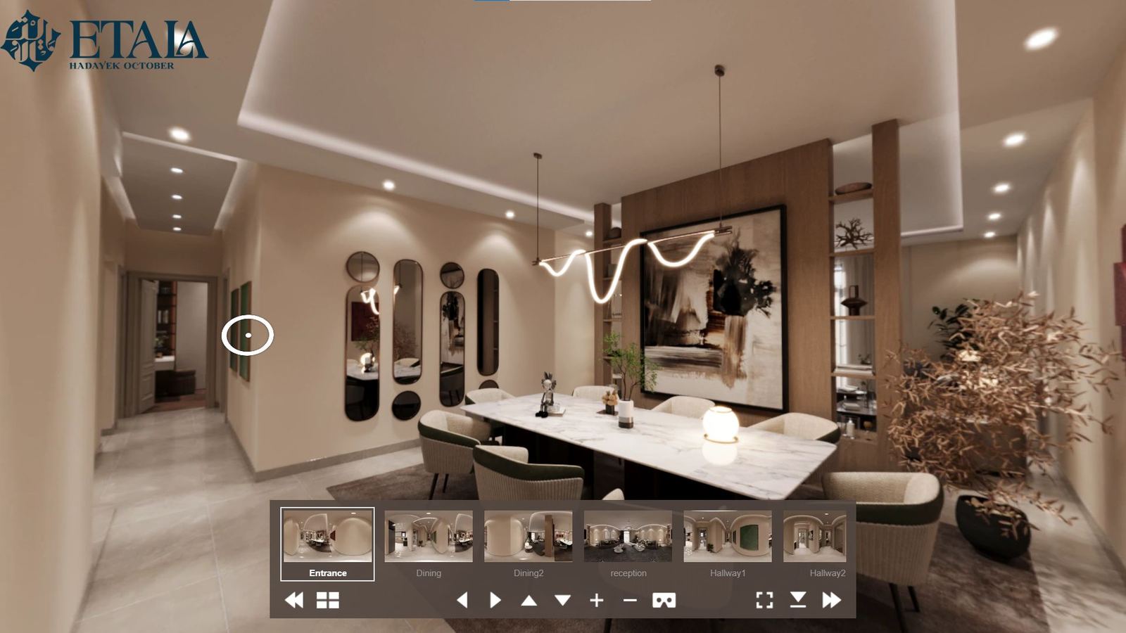 360 degree view of a rendered apartment dining room